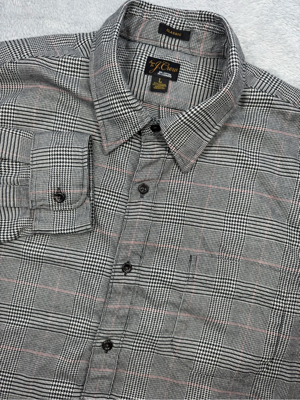J.Crew Men’s L Cotton Cashmere Glen Plaid Flannel Shirt